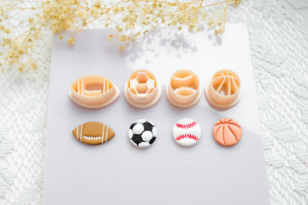 Sports Ball Polymer Clay Cutter Set: Football, Baseball, Soccer, Rugby