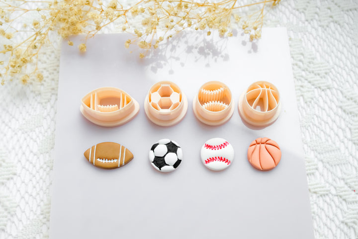 Sports Ball Polymer Clay Cutter Set: Football, Baseball, Soccer, Rugby