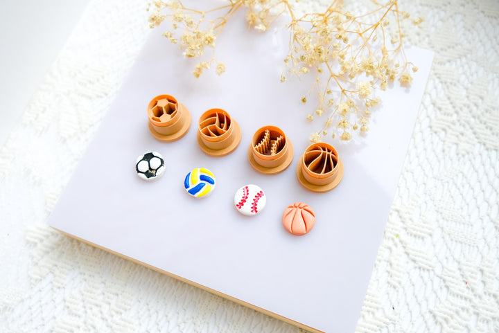 Mini Sports Ball Polymer Clay Cutter Set: 15mm Stud Earring Molds