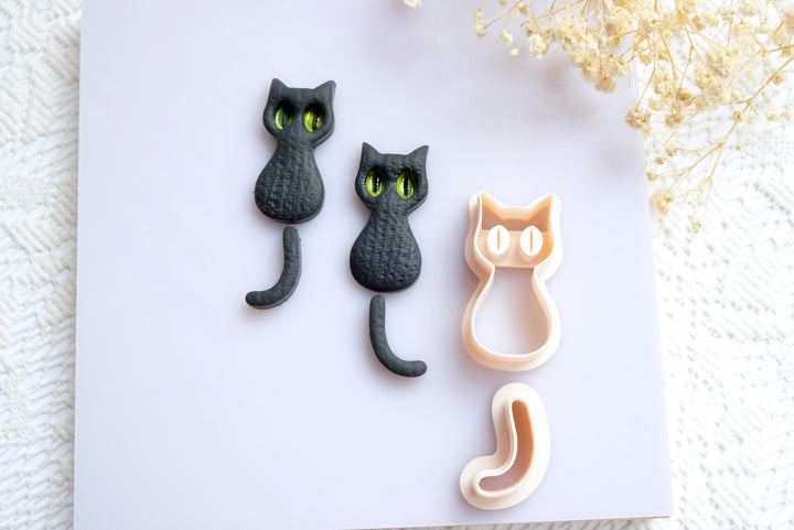 Kawaii Black Cat Polymer Clay Cutter Set: Earring & Jewelry Tool