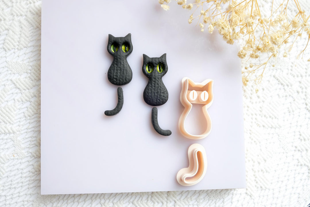 Kawaii Black Cat Polymer Clay Cutter Set: Earring & Jewelry Tool