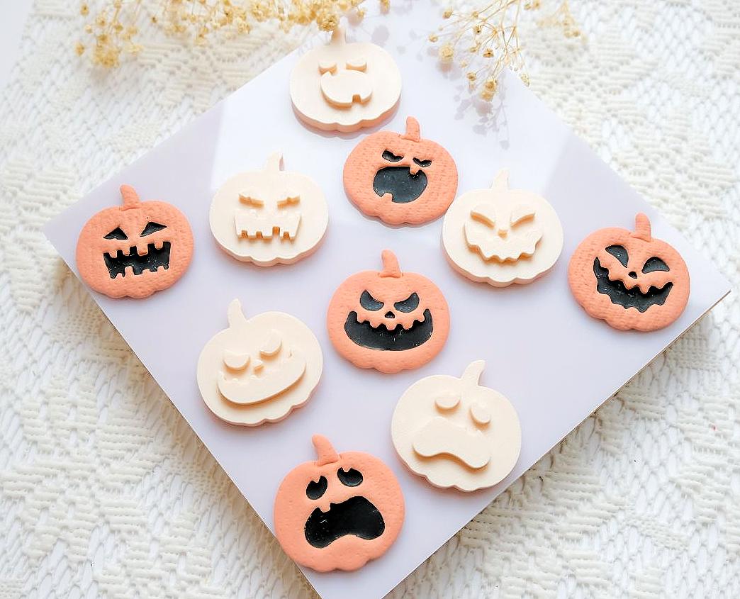 Halloween Pumpkin Face Stamp & Cutter Set: Polymer Clay Earrings