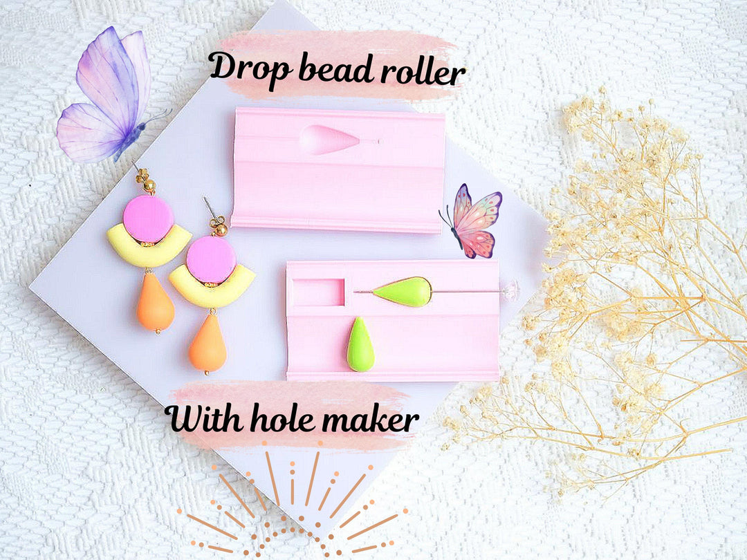 Polymer Clay Drop Bead Roller Set: Hole Maker & Size Guide (15-30mm), Drop bead Roller for polymer clay, Bead roller with guide