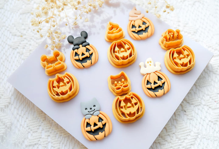 Halloween Pumpkin Polymer Clay Cutter Set: Cat, Ghost, Latte, Mouse