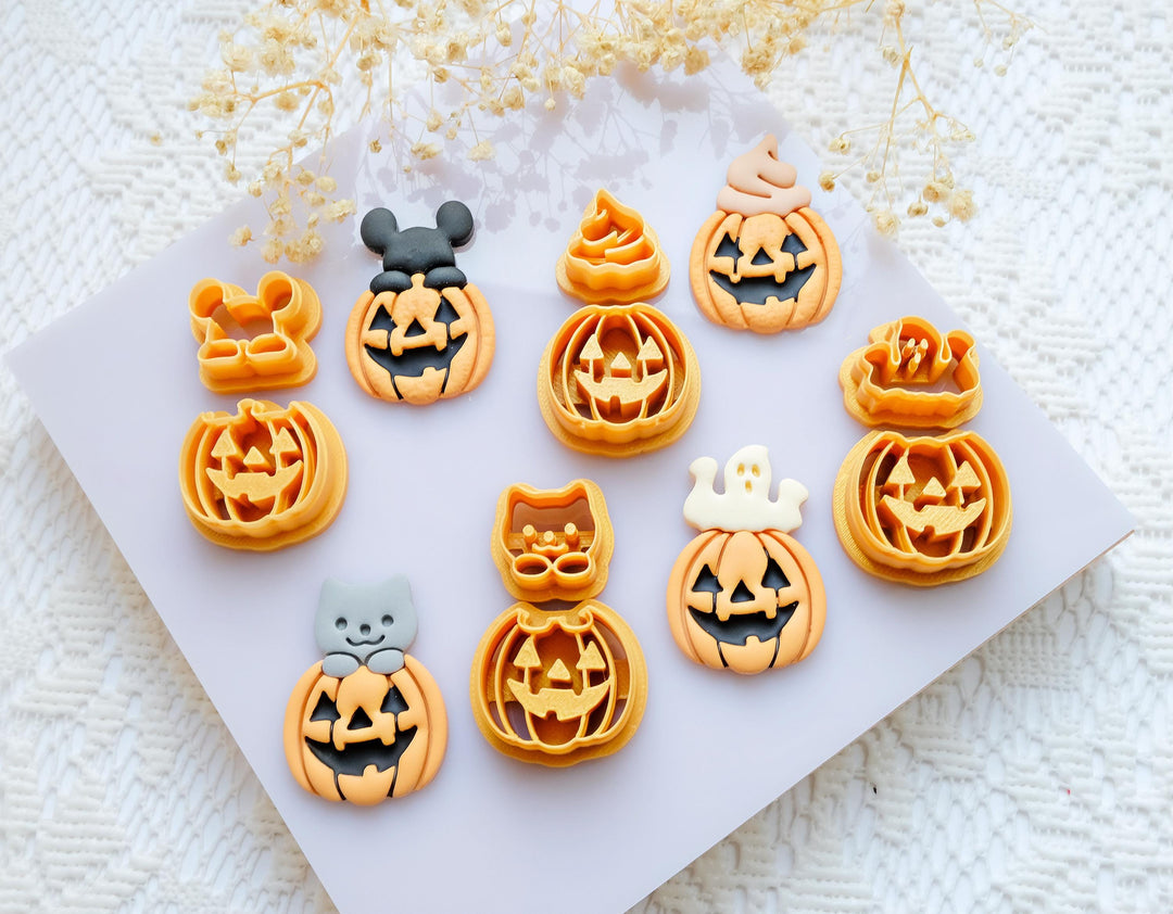 Halloween Pumpkin Polymer Clay Cutter Set: Cat, Ghost, Latte, Mouse