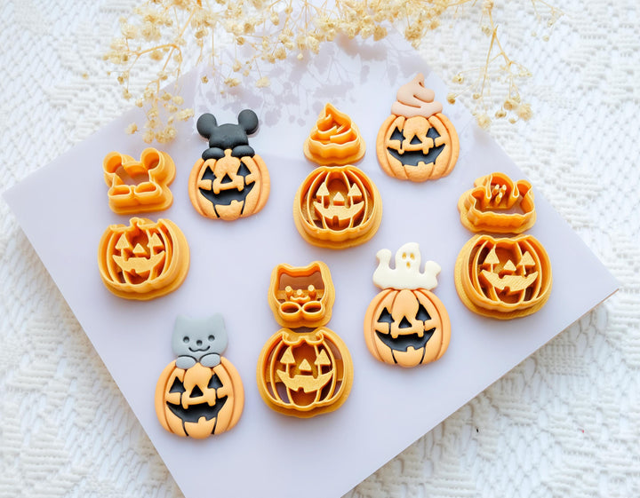 Halloween Pumpkin Polymer Clay Cutter Set: Cat, Ghost, Latte, Mouse