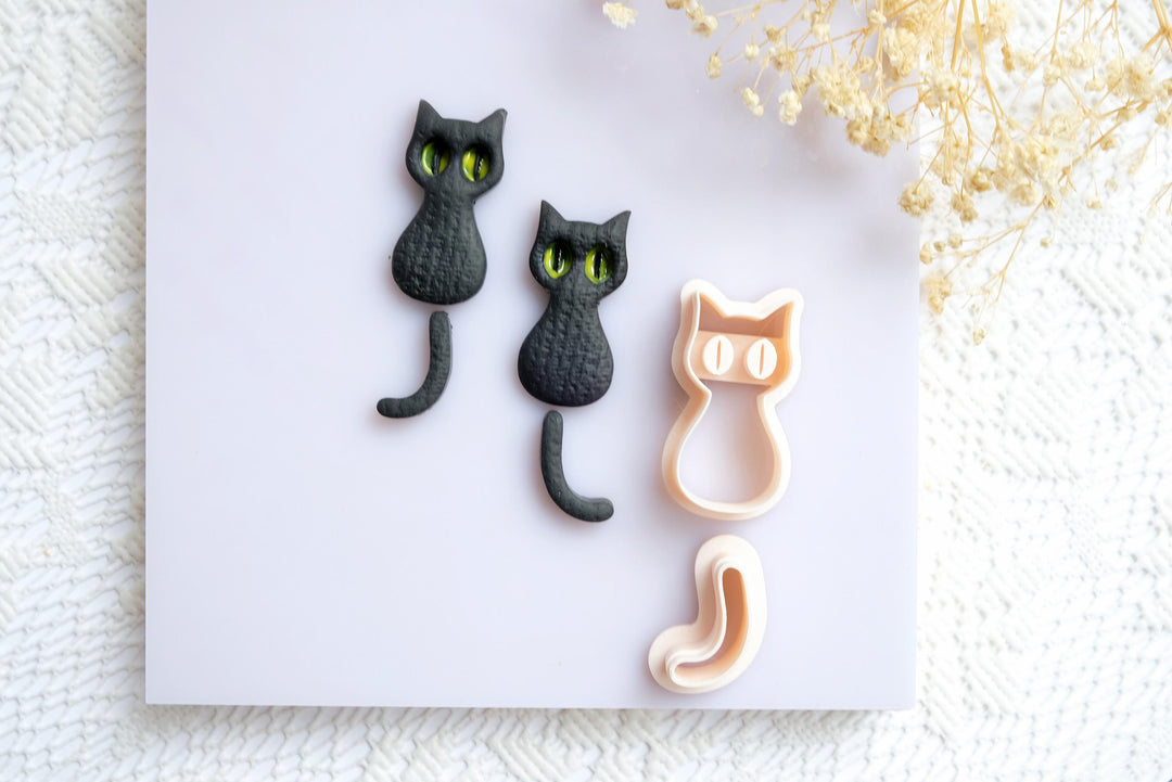 Kawaii Black Cat Polymer Clay Cutter Set: Earring & Jewelry Tool
