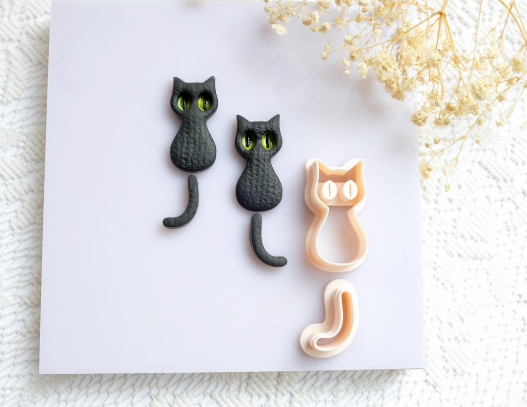 Kawaii Black Cat Polymer Clay Cutter Set: Earring & Jewelry Tool