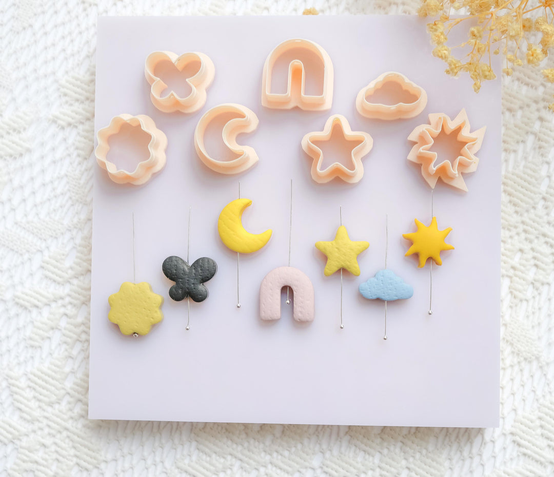 Mini Polymer Clay Cutter Set | 20mm Bead Cutters for Clay Jewelry, Earrings & Charms | Star, Moon, Cloud, Arch, Flower Shapes