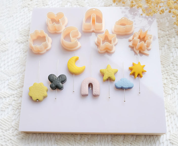 Mini Polymer Clay Cutter Set | 20mm Bead Cutters for Clay Jewelry, Earrings & Charms | Star, Moon, Cloud, Arch, Flower Shapes