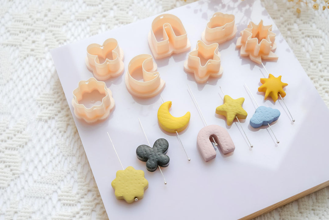 Mini Polymer Clay Cutter Set | 20mm Bead Cutters for Clay Jewelry, Earrings & Charms | Star, Moon, Cloud, Arch, Flower Shapes