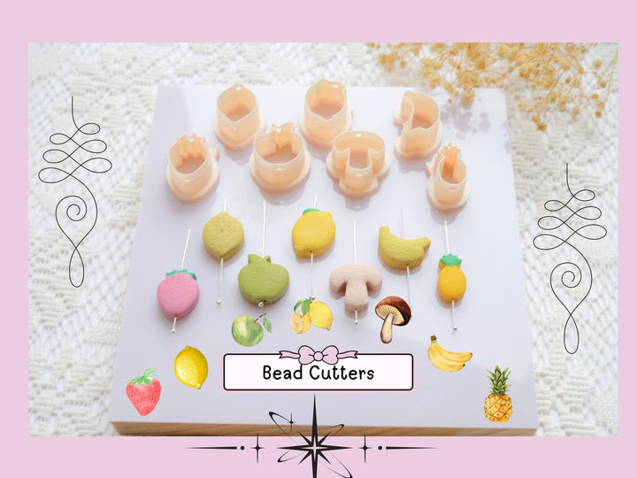 Bead Cutters for Clay Jewelry, Mini Polymer Clay Cutter Set, Earrings & Charms, Strawberry, Apple, Lemon, Banana, Pineapple, Mushroom Shapes