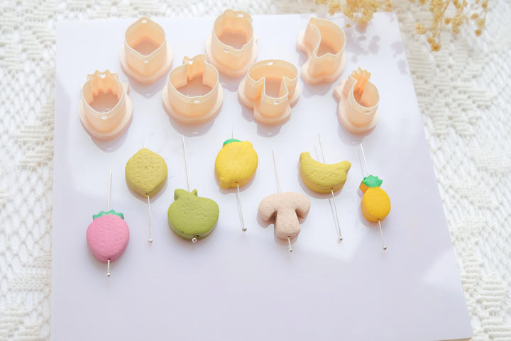 Bead Cutters for Clay Jewelry, Mini Polymer Clay Cutter Set, Earrings & Charms, Strawberry, Apple, Lemon, Banana, Pineapple, Mushroom Shapes