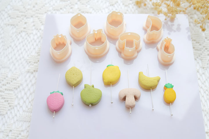 Bead Cutters for Clay Jewelry, Mini Polymer Clay Cutter Set, Earrings & Charms, Strawberry, Apple, Lemon, Banana, Pineapple, Mushroom Shapes