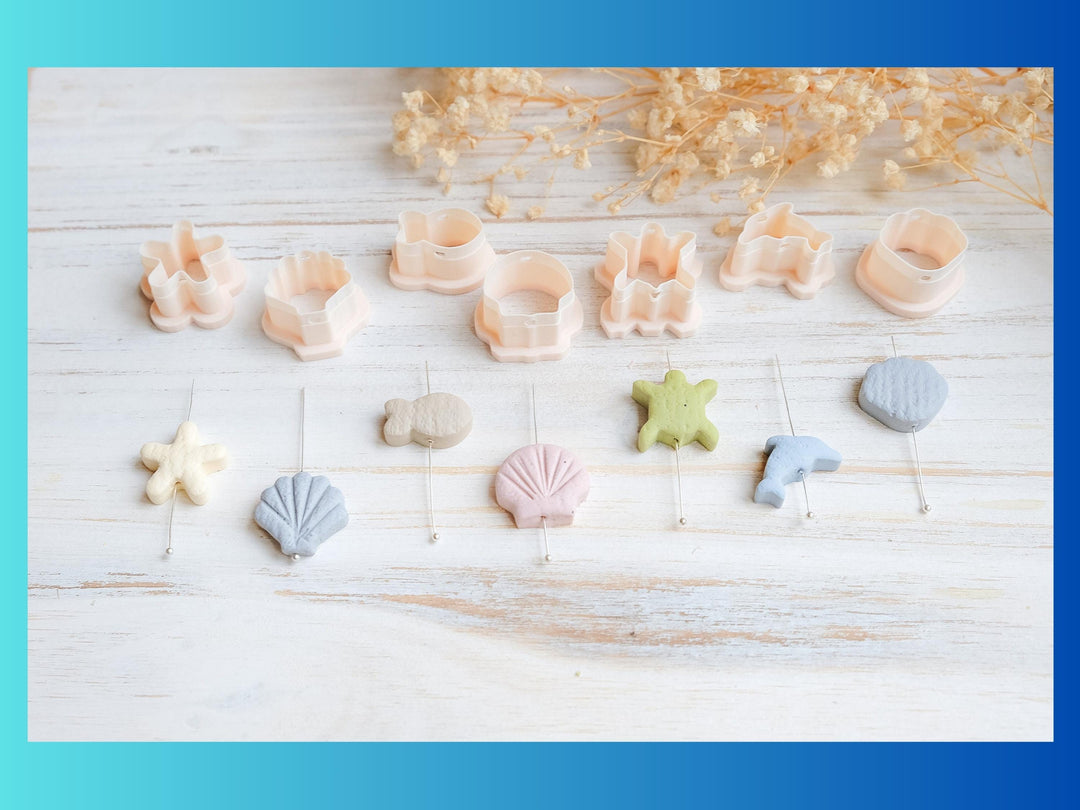 Ocean Bead Cutters | 20mm Polymer Clay Cutters for Jewelry | Sea Shell, Starfish, Dolphin, Turtle, Fish Bead Shape cutters