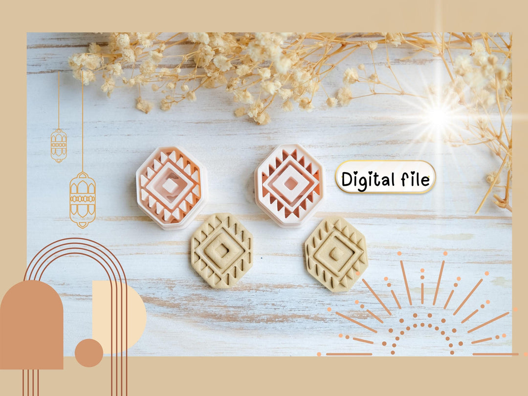 Aztec Geometric Polymer Clay Cutter STL | 3D Print File for Earrings and Jewelry Making
