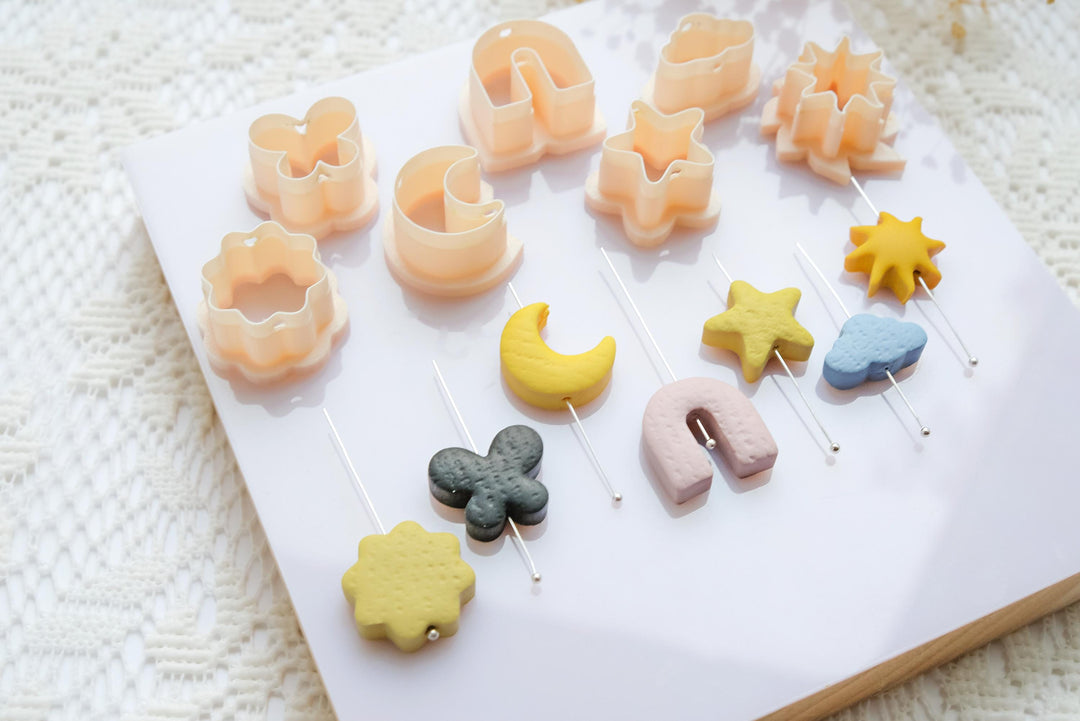 Mini Polymer Clay Cutter Set | 20mm Bead Cutters for Clay Jewelry, Earrings & Charms | Star, Moon, Cloud, Arch, Flower Shapes