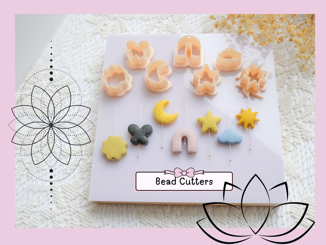 Mini Polymer Clay Cutter Set | 20mm Bead Cutters for Clay Jewelry, Earrings & Charms | Star, Moon, Cloud, Arch, Flower Shapes