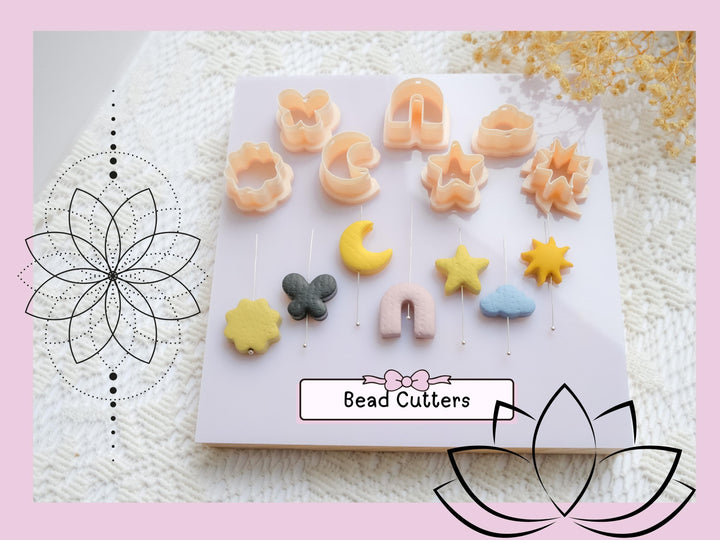 Mini Polymer Clay Cutter Set | 20mm Bead Cutters for Clay Jewelry, Earrings & Charms | Star, Moon, Cloud, Arch, Flower Shapes