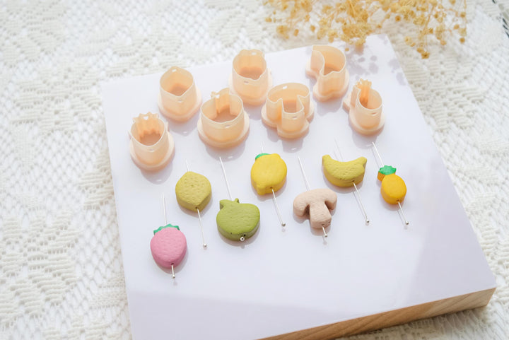 Bead Cutters for Clay Jewelry, Mini Polymer Clay Cutter Set, Earrings & Charms, Strawberry, Apple, Lemon, Banana, Pineapple, Mushroom Shapes