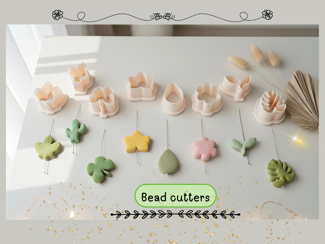 Floral and Botanical Polymer Clay Bead Cutters 20mm | Mini Clay Cutter Set for Earrings & Charms, Cactus, Monstera leaf, flower, Leaf set