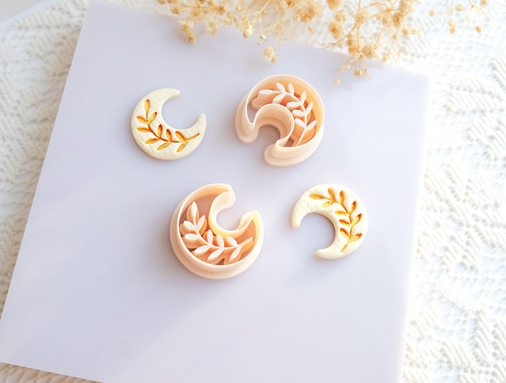 Moon with Flower Imprint Polymer Clay Cutters | Floral Moon Clay Cutter Set for Earring & Jewelry Making tool