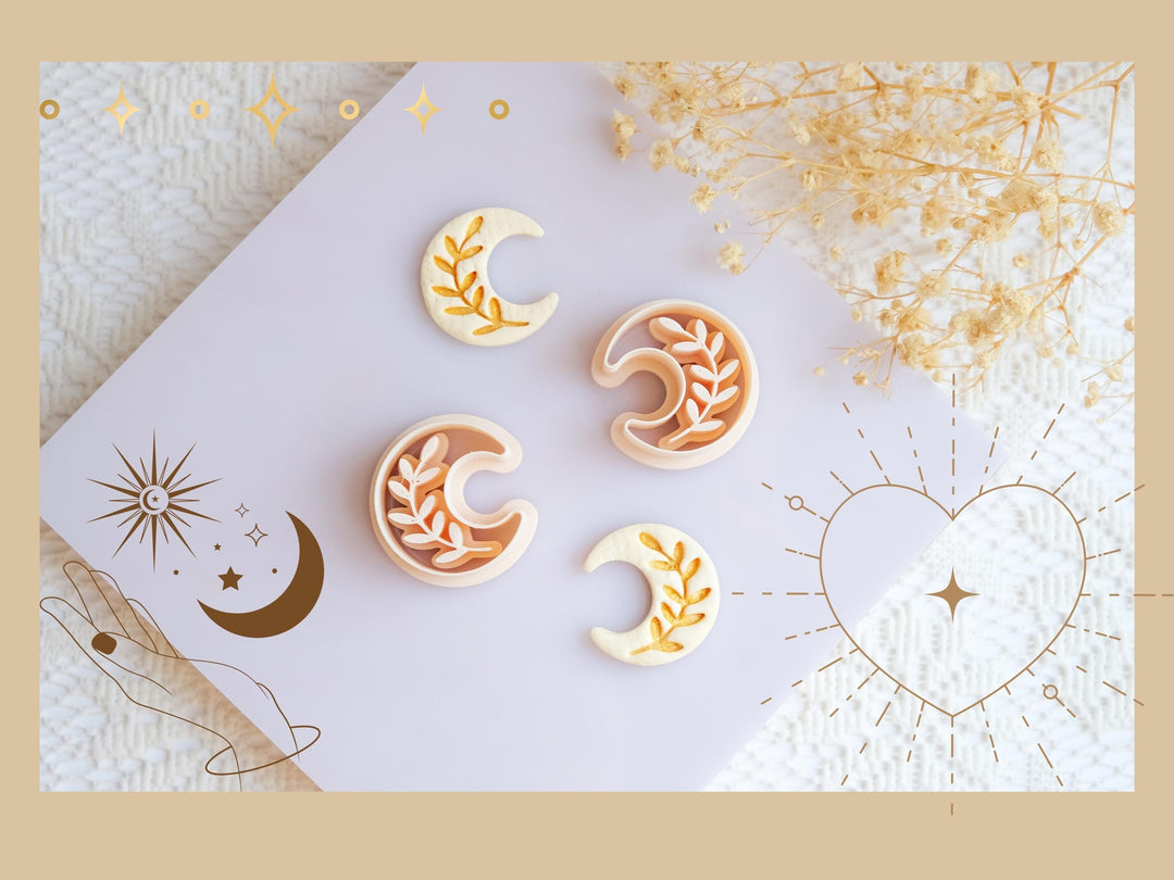 Moon with Flower Imprint Polymer Clay Cutters | Floral Moon Clay Cutter Set for Earring & Jewelry Making tool