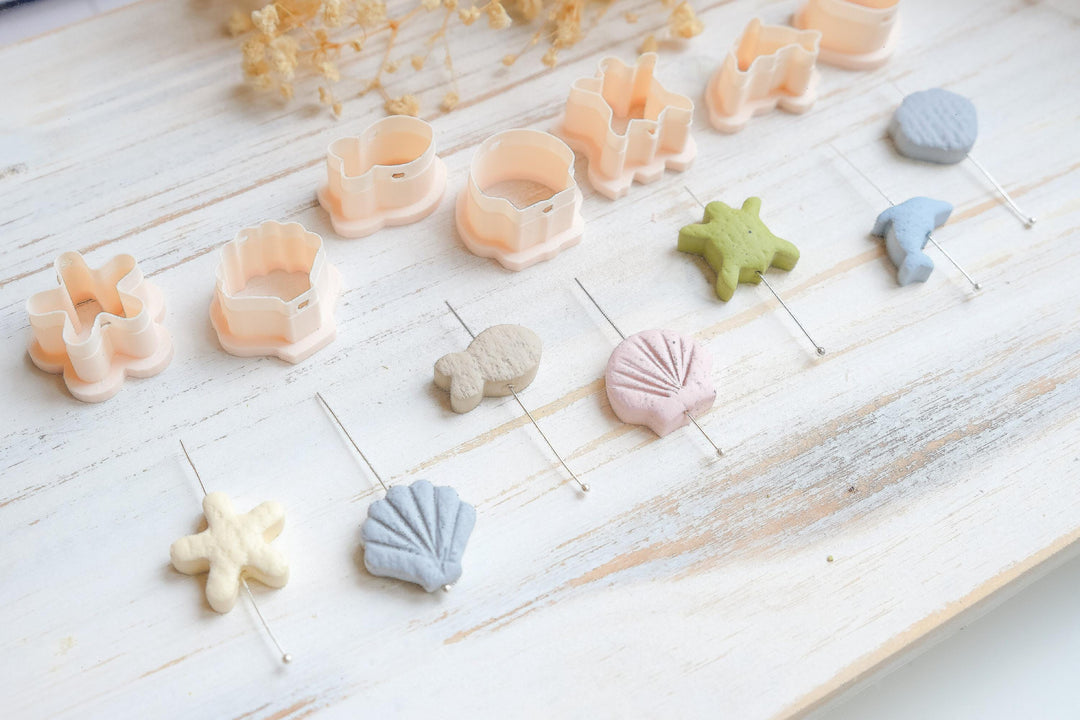 Ocean Bead Cutters | 20mm Polymer Clay Cutters for Jewelry | Sea Shell, Starfish, Dolphin, Turtle, Fish Bead Shape cutters