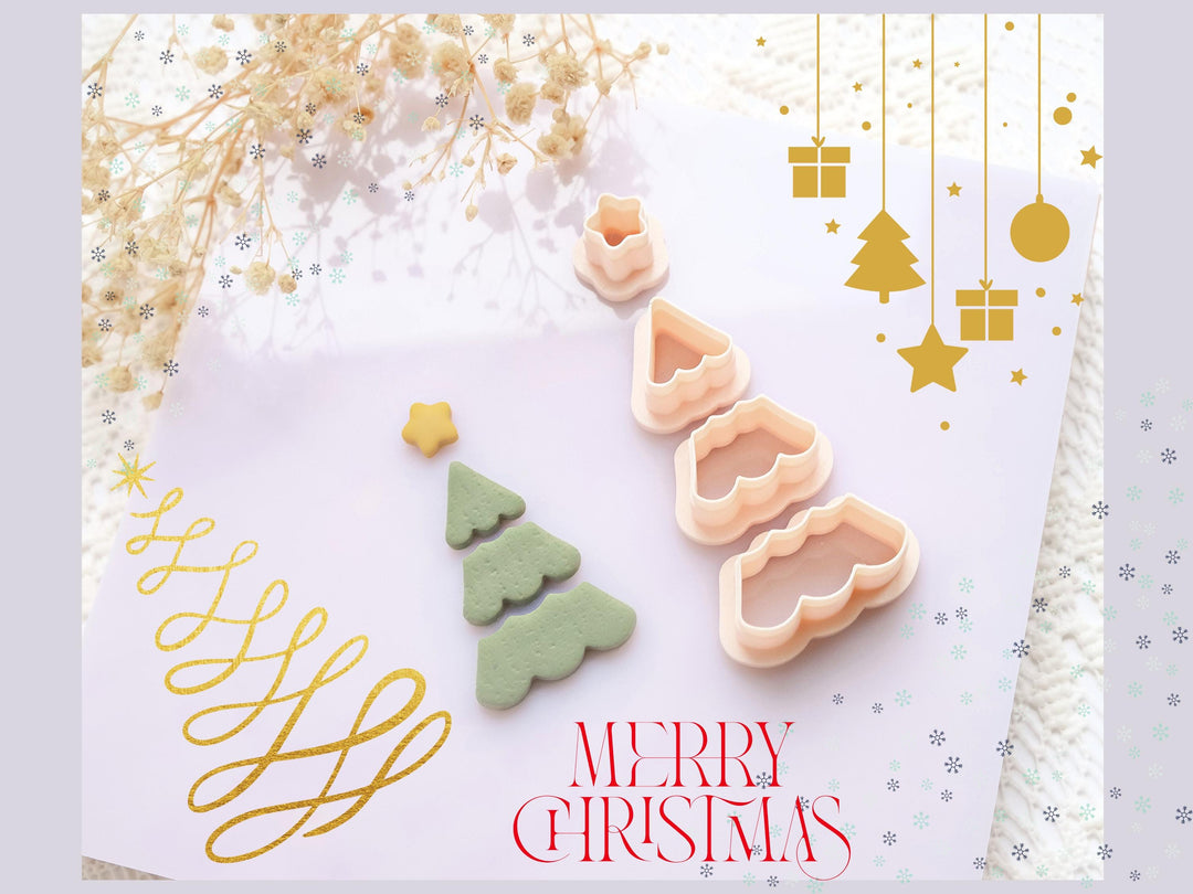 Christmas Tree Polymer Clay Cutter Set – 3 Piece Earring Cutter with Star Top | Clay Tools for Holiday Jewelry & Crafts