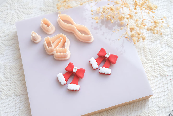 Christmas Santa Bow template Polymer Clay Cutter Set • Festive Bow Dangle Earring Cutter • Holiday Clay Craft Tool • Winter accessories Mold