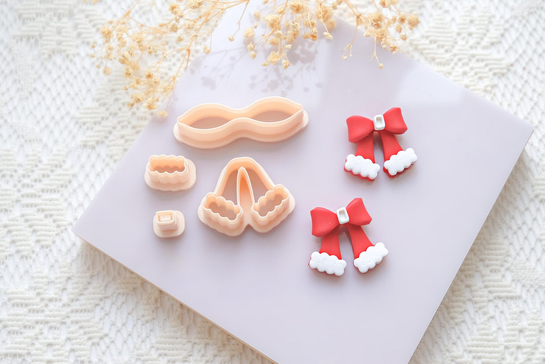 Christmas Santa Bow template Polymer Clay Cutter Set • Festive Bow Dangle Earring Cutter • Holiday Clay Craft Tool • Winter accessories Mold