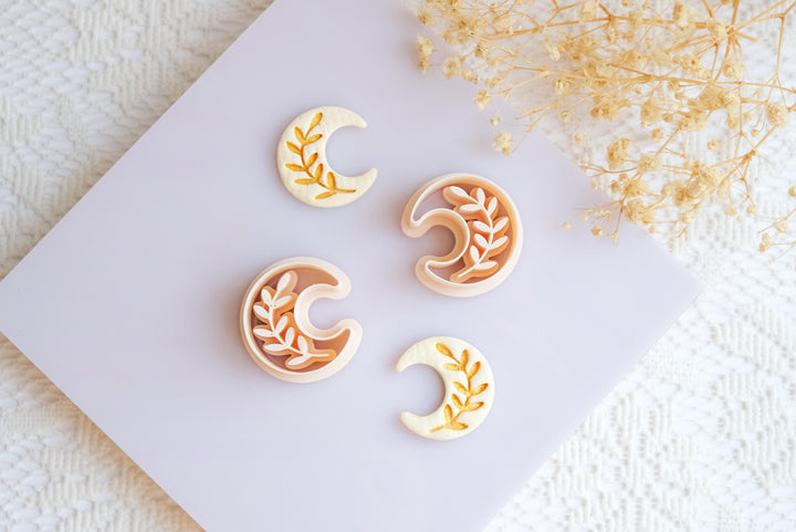 Moon with Flower Imprint Polymer Clay Cutters | Floral Moon Clay Cutter Set for Earring & Jewelry Making tool