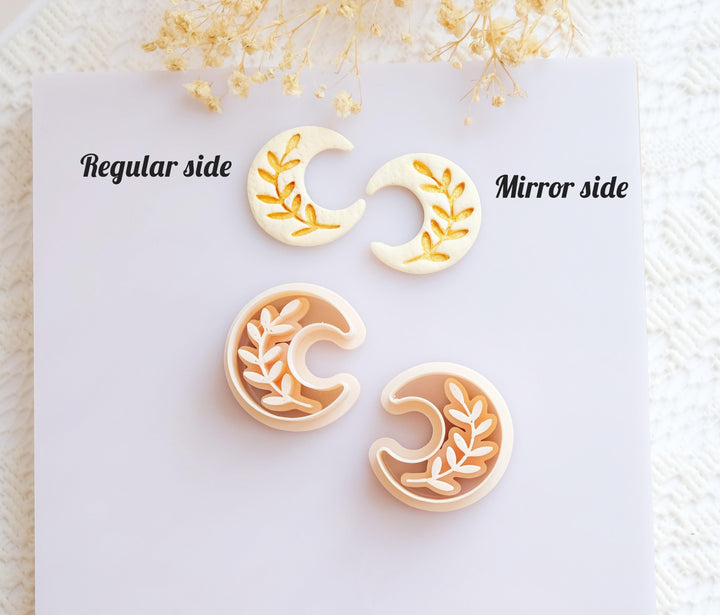 Moon with Flower Imprint Polymer Clay Cutters | Floral Moon Clay Cutter Set for Earring & Jewelry Making tool