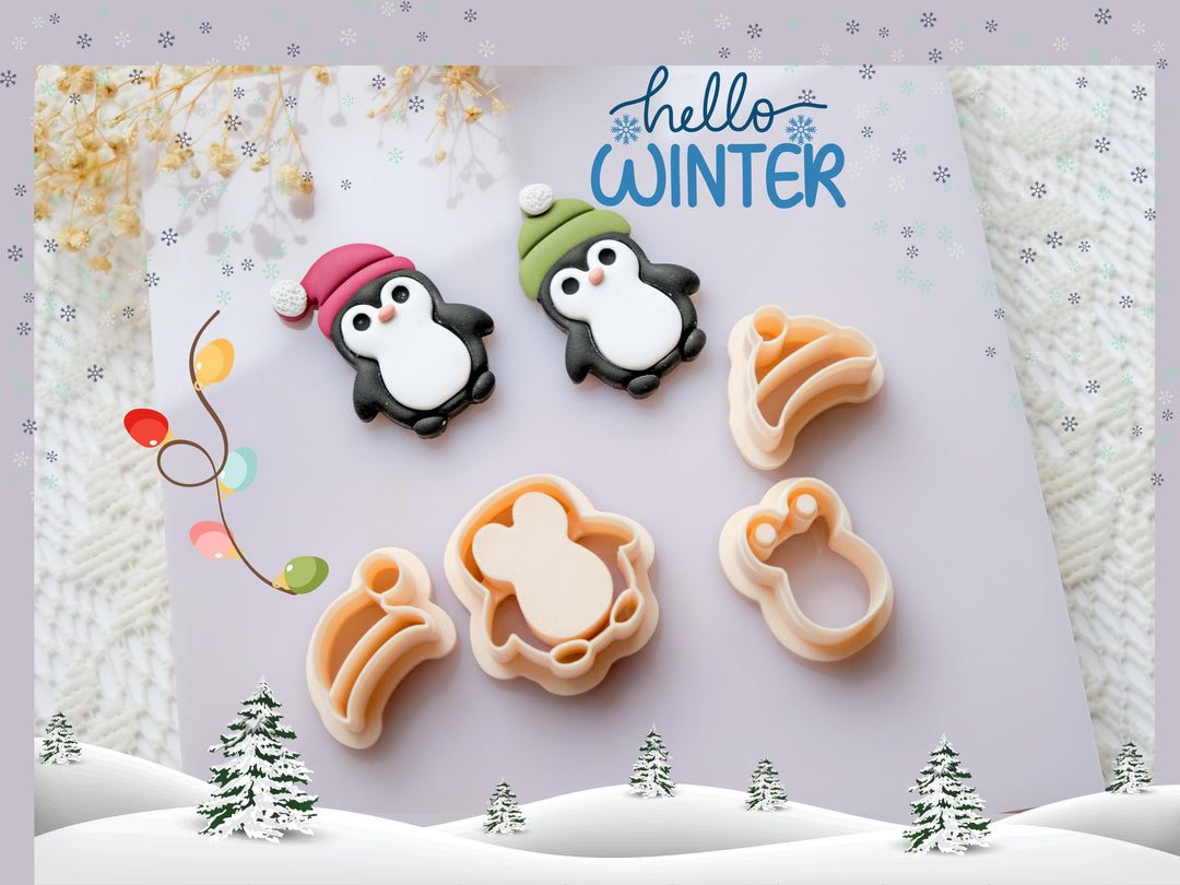 Penguin Polymer Clay Cutter Set – Cute Winter Penguin Hat Clay Earring Cutter, 3D Animal Tool for Polymer Clay Jewelry Crafts (25mm–40mm)