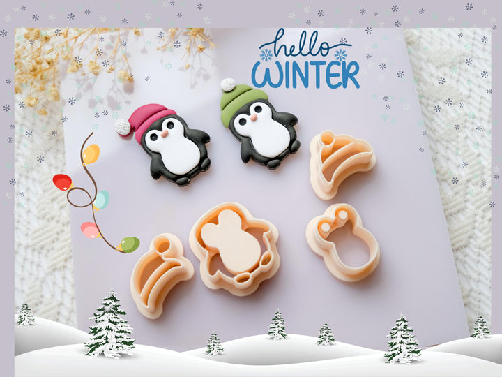 Penguin Polymer Clay Cutter Set – Cute Winter Penguin Hat Clay Earring Cutter, 3D Animal Tool for Polymer Clay Jewelry Crafts (25mm–40mm)