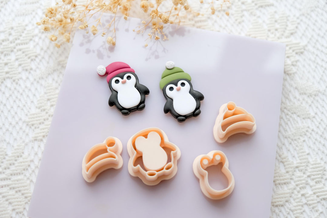 Penguin Polymer Clay Cutter Set – Cute Winter Penguin Hat Clay Earring Cutter, 3D Animal Tool for Polymer Clay Jewelry Crafts (25mm–40mm)