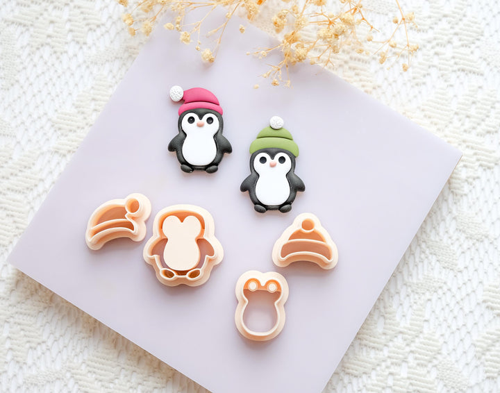 Penguin Polymer Clay Cutter Set – Cute Winter Penguin Hat Clay Earring Cutter, 3D Animal Tool for Polymer Clay Jewelry Crafts (25mm–40mm)