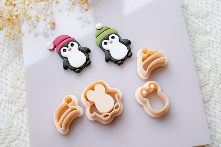 Penguin Polymer Clay Cutter Set – Cute Winter Penguin Hat Clay Earring Cutter, 3D Animal Tool for Polymer Clay Jewelry Crafts (25mm–40mm)