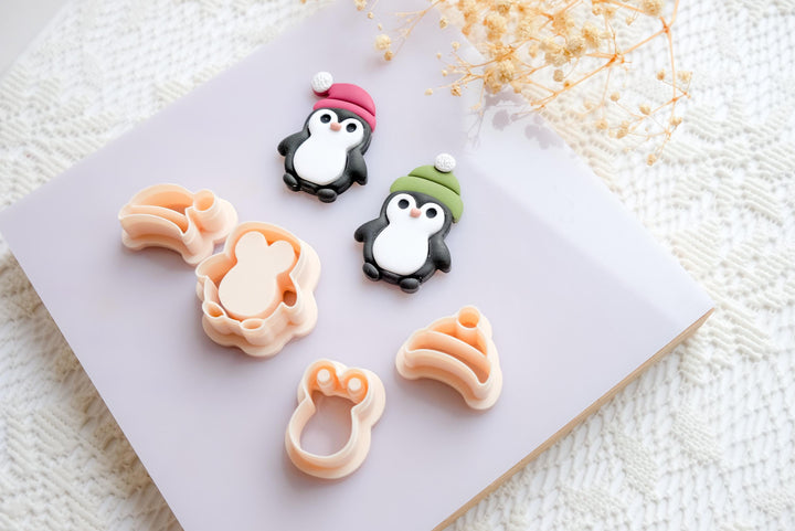 Penguin Polymer Clay Cutter Set – Cute Winter Penguin Hat Clay Earring Cutter, 3D Animal Tool for Polymer Clay Jewelry Crafts (25mm–40mm)