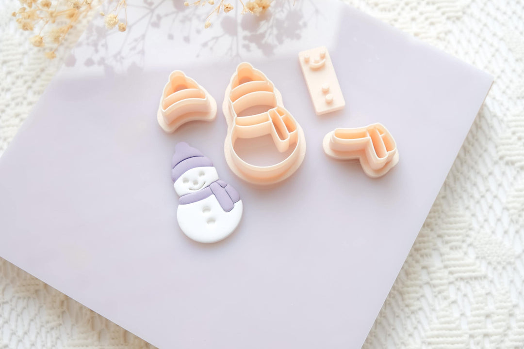 Snowman Polymer Clay Cutter Set – Christmas Clay Earring Cutter Tools for Festive Jewelry Making - Built snowman cutter