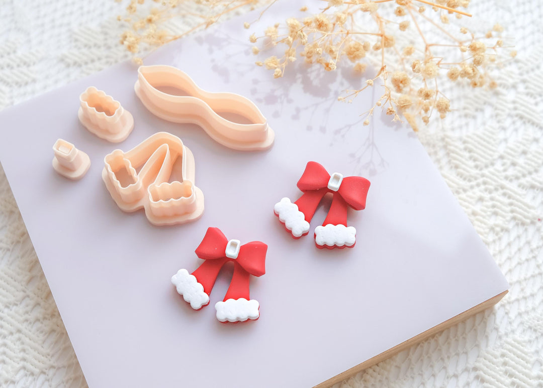 Christmas Santa Bow template Polymer Clay Cutter Set • Festive Bow Dangle Earring Cutter • Holiday Clay Craft Tool • Winter accessories Mold