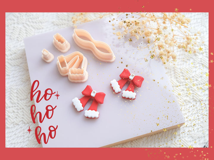 Christmas Santa Bow template Polymer Clay Cutter Set • Festive Bow Dangle Earring Cutter • Holiday Clay Craft Tool • Winter accessories Mold