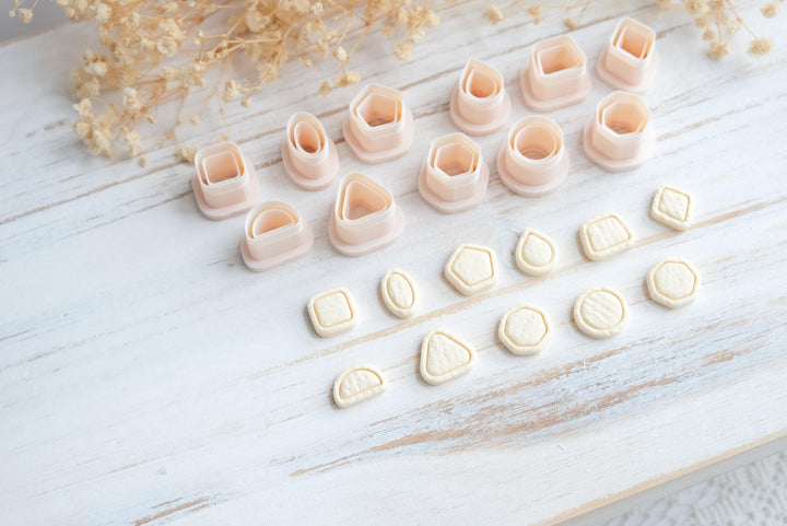 Basic Geometric Shape Mini Cutter Set STL | Modern Shape Stud Cutters with lines | Polymer Clay Cutters | 3D Print Files