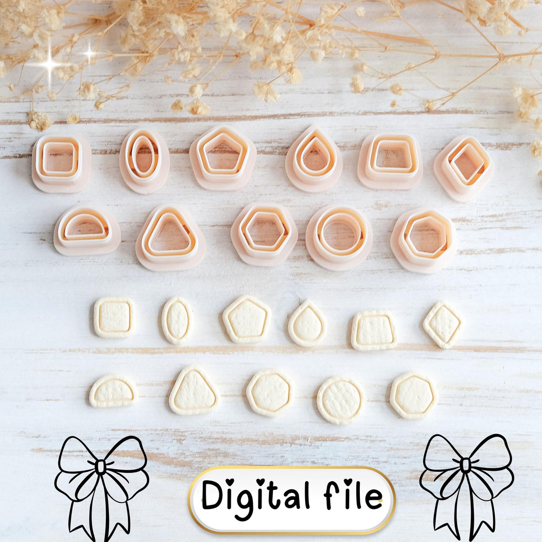 Basic Geometric Shape Mini Cutter Set STL | Modern Shape Stud Cutters with lines | Polymer Clay Cutters | 3D Print Files