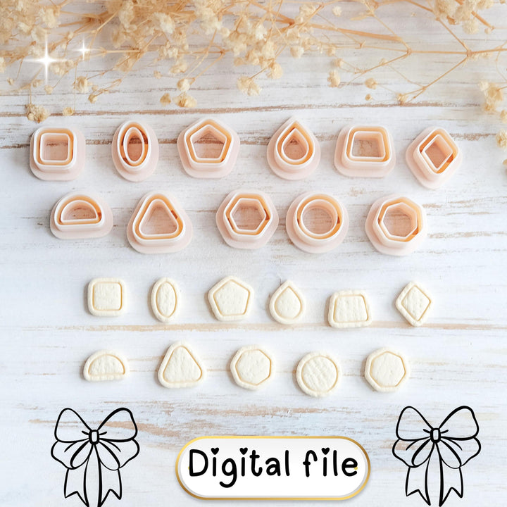 Basic Geometric Shape Mini Cutter Set STL | Modern Shape Stud Cutters with lines | Polymer Clay Cutters | 3D Print Files