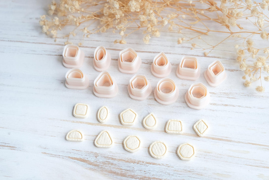 Basic Geometric Shape Mini Cutter Set STL | Modern Shape Stud Cutters with lines | Polymer Clay Cutters | 3D Print Files