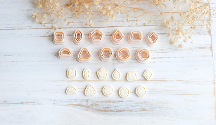 Basic Geometric Shape Mini Cutter Set STL | Modern Shape Stud Cutters with lines | Polymer Clay Cutters | 3D Print Files