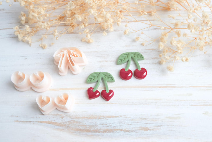 2-in-1 Cherry Polymer Clay Cutter | Valentine Heart Cherry & Classic Cherry | Food Inspired Clay Earring Tool 3D Print Clay Jewelry File