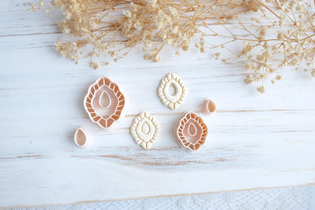 Abstract Moroccan Boho Floral Polymer Clay Earring Cutter STL | Abstract Teardrop Shape | DIY Jewelry Tool