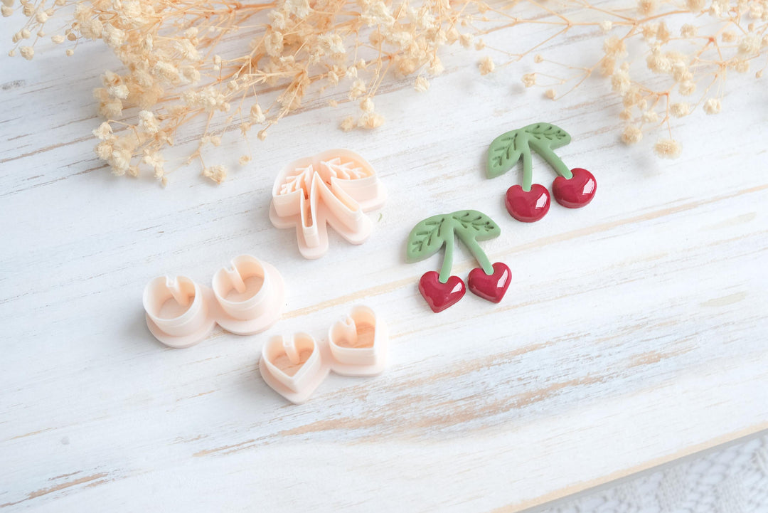2-in-1 Cherry Polymer Clay Cutter | Valentine Heart Cherry & Classic Cherry | Food Inspired Clay Earring Tool 3D Print Clay Jewelry File